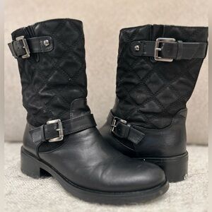 Aquatalia by Marvin K Sweetie Black Quilted Leather Moto Boots Women's 5.5